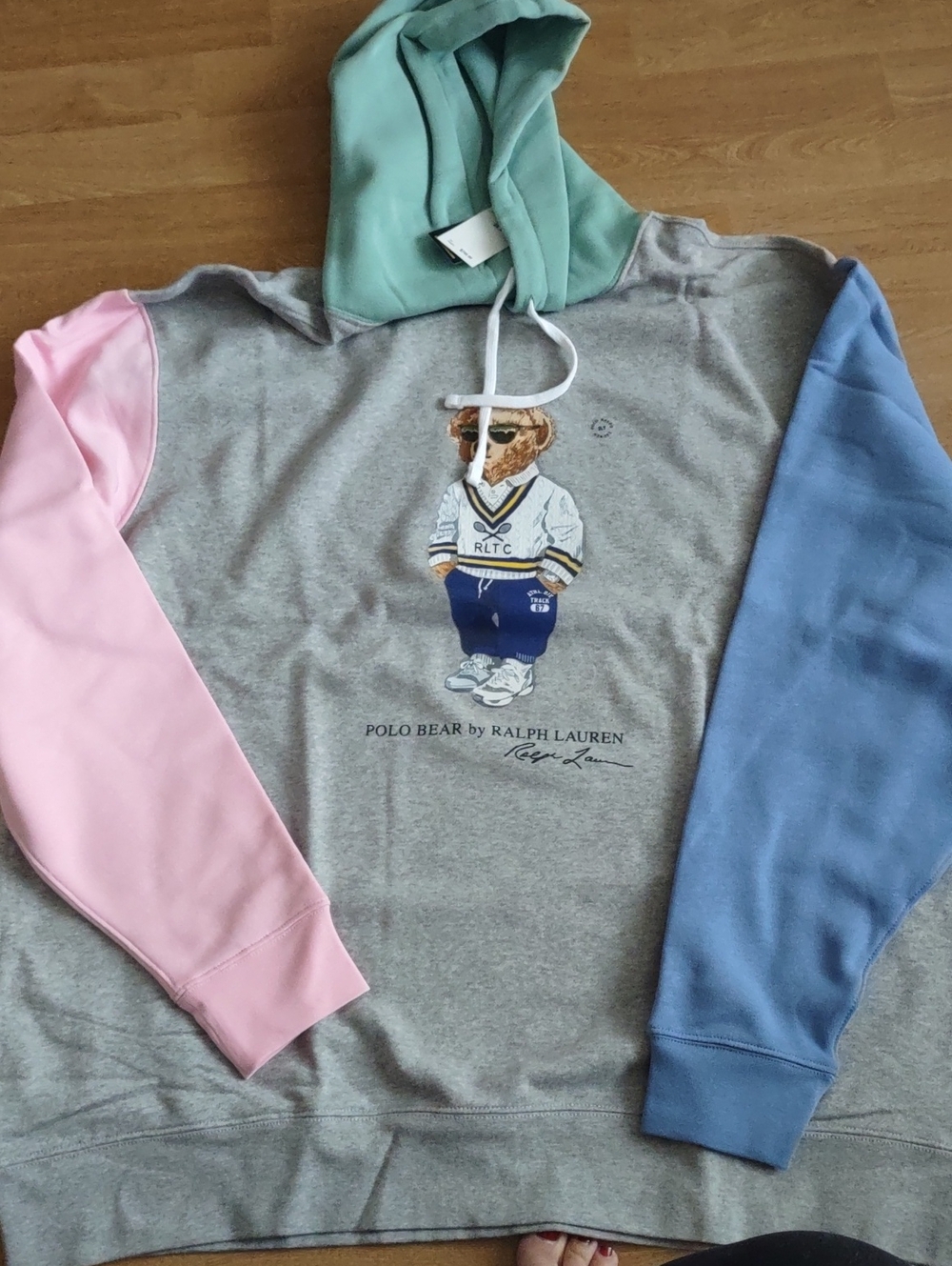 Ralph Lauren Polo Bear Crewneck Sweater - Gray with Pink, Blue & Mint